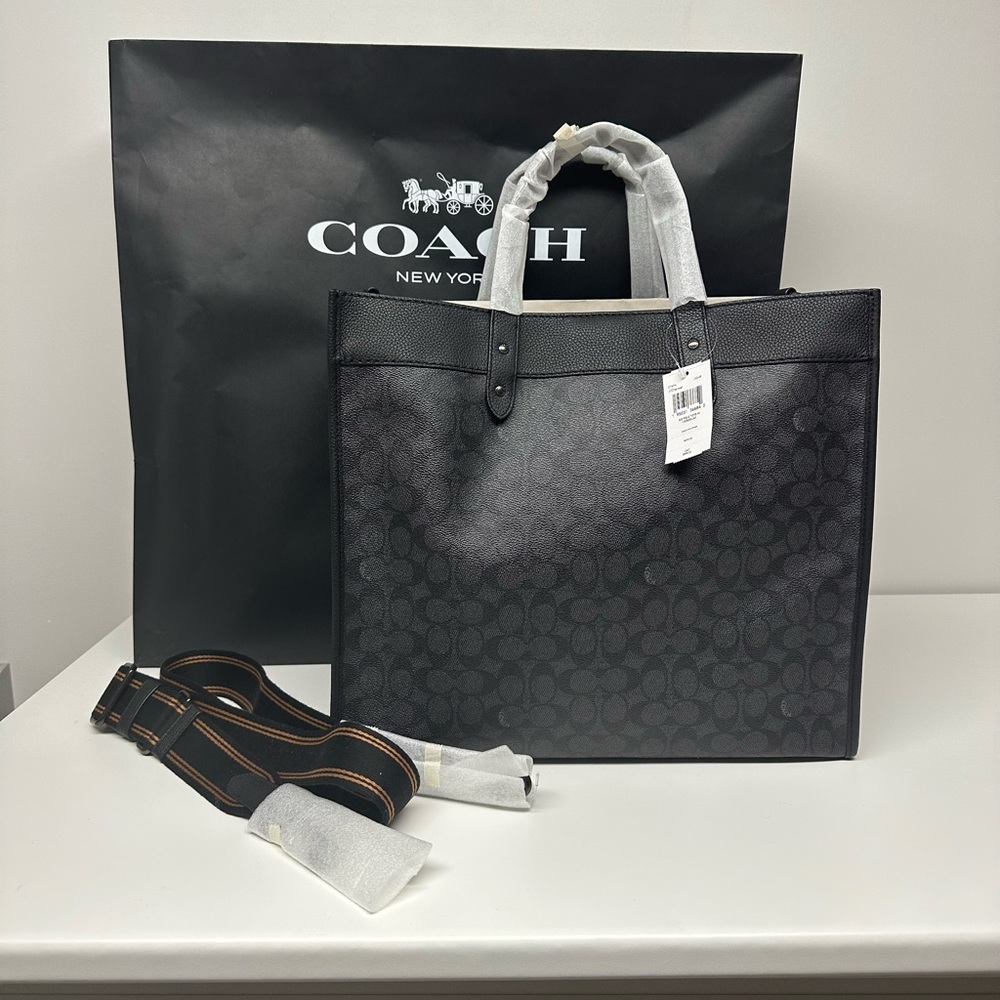 COACH Black Field Tote Bag. Brand new with tags, packaging, and shopping bag!